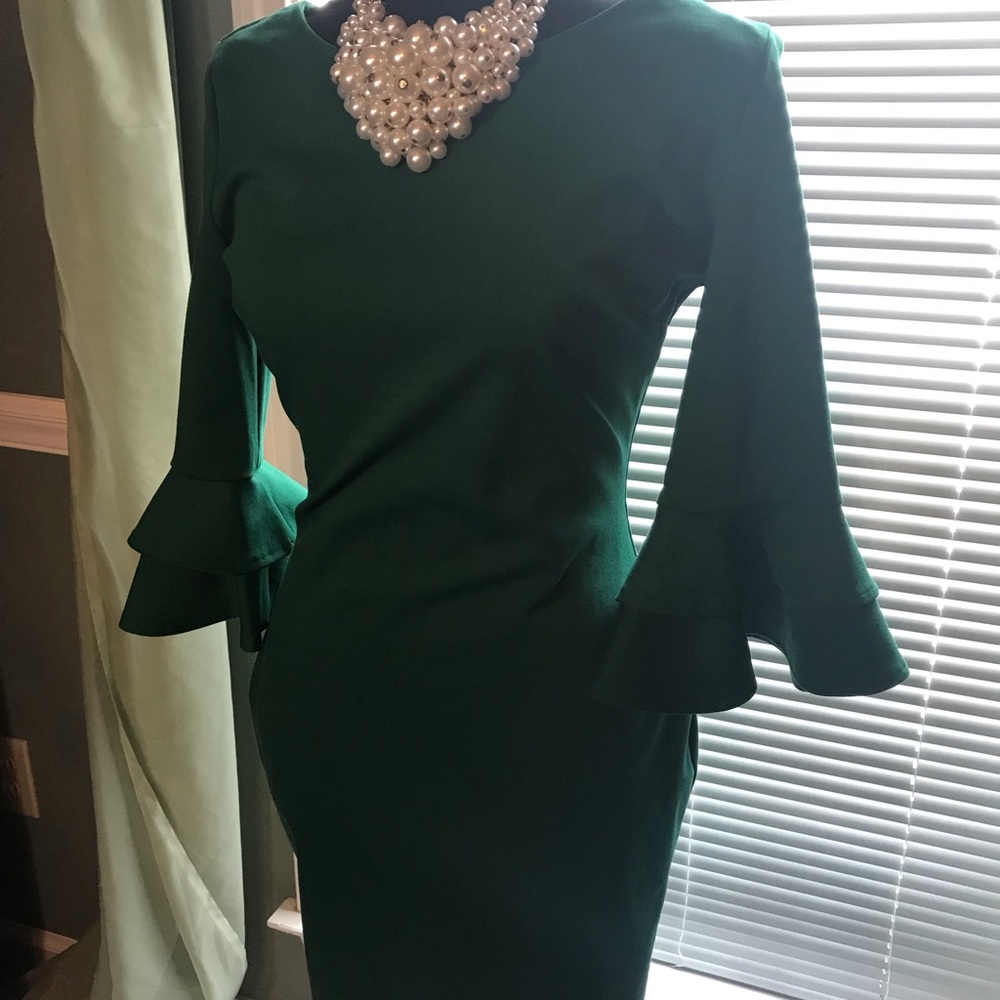 Green dress with bell sleeves